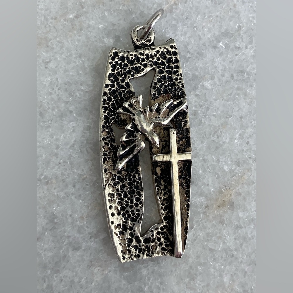 VNTG 925 Silver Cross and Dove Pendant - Picture 8 of 8